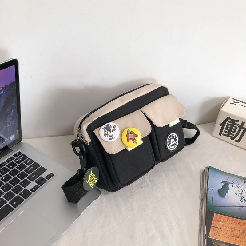 Mens Nylon Shoulder Crossbody Messenger Bag With Badge Pendants Breathable Ultra Light Street Style