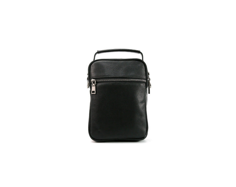 Mens Genuine Leather Top Grain Cowhide Retro Messenger Bag Black 7 Inch European American Style