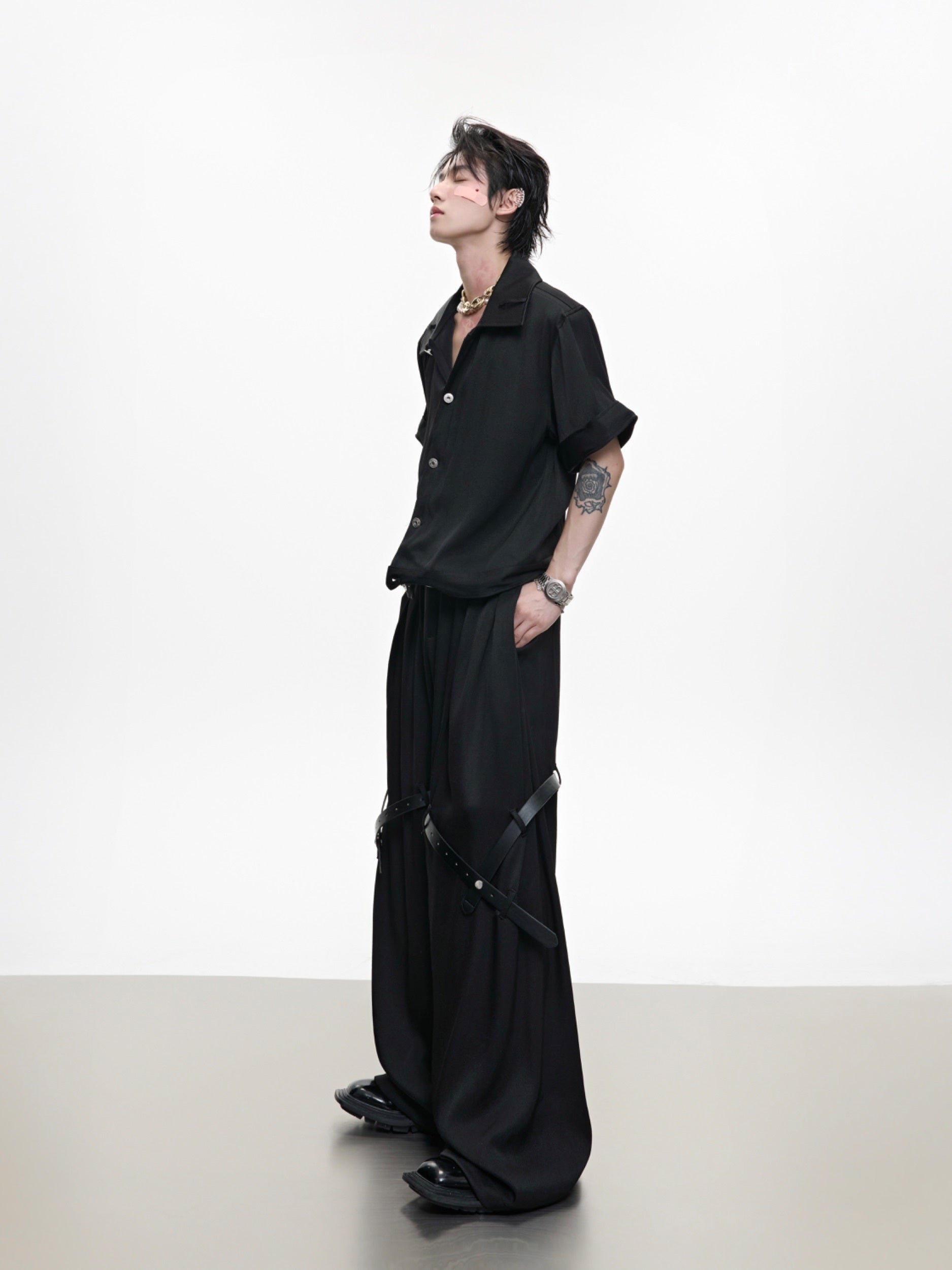 Ice Solid Color Advanced Suit Belt Stitching Pants