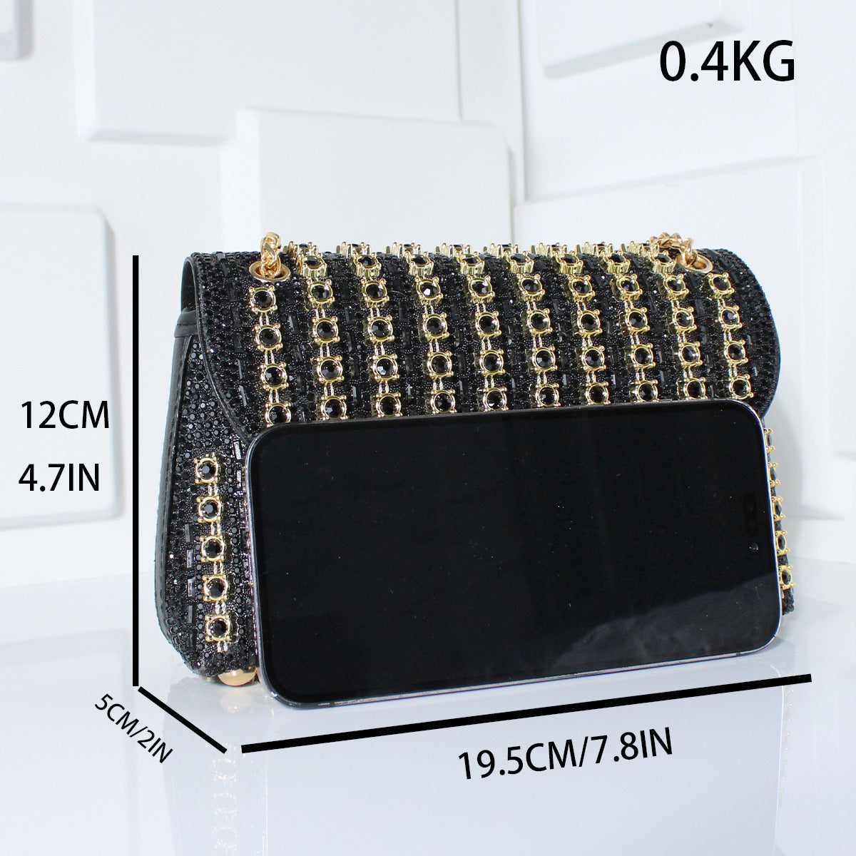 Diamond Emblazoned Crossbody Dinner Bag PU Leather Hand Carrying Horizontal Square Design Evening Wear