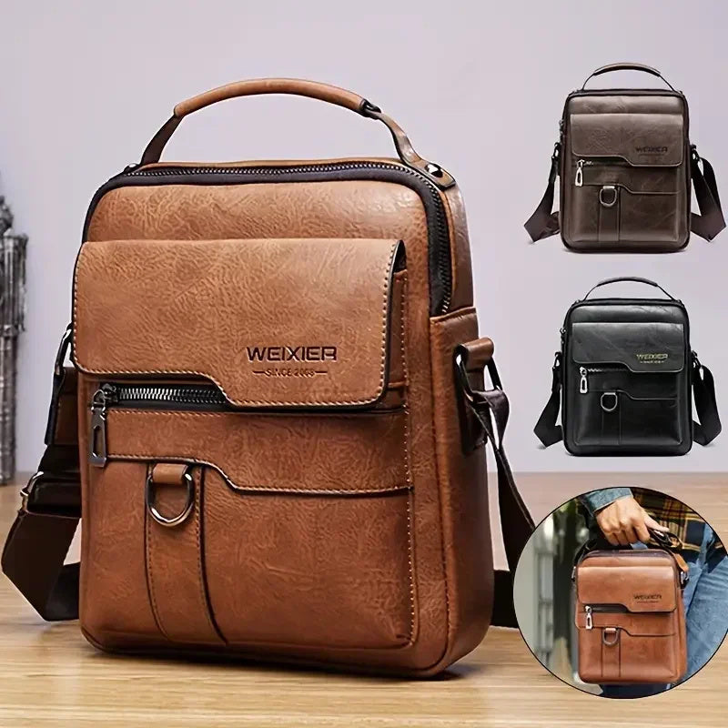 Mens Messenger Bag One Shoulder Retro PU Leather Crossbody Bag With Flap For Travel And Business