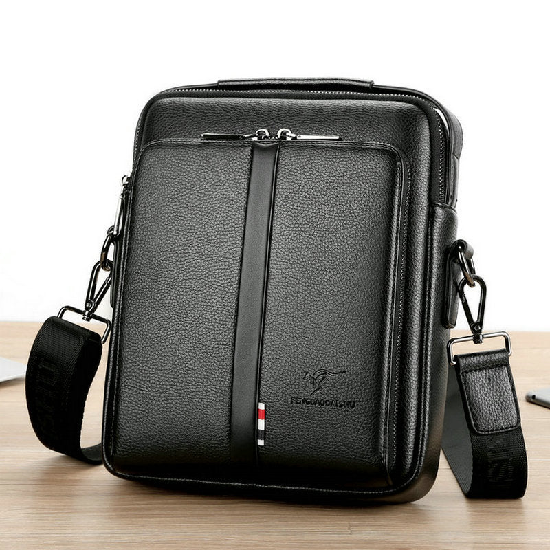 Men's PU Leather Crossbody Backpack With Large Capacity Vertical Portable Shoulder Bag For Business Travel
