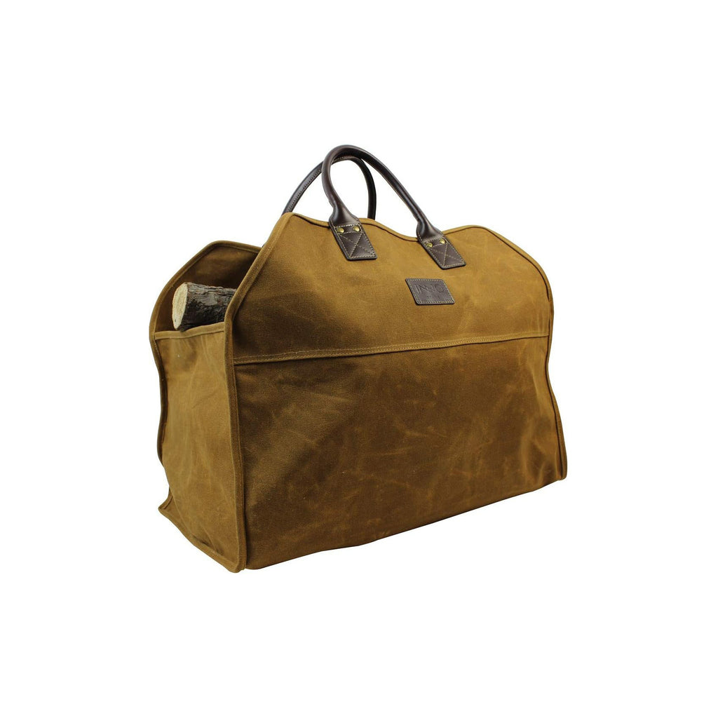 Portable Heavy Duty Waxed Canvas Firewood Bag For Outdoor Transport And Storage Khaki Or Army Green