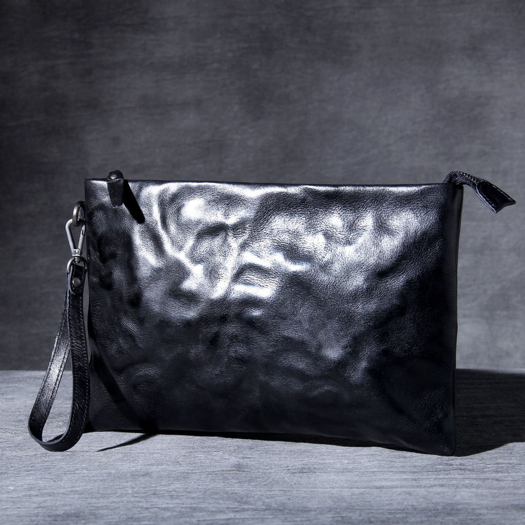 Mens Genuine Leather Envelope Bag First Layer Cowhide Large Capacity Handheld Retro Style For Office