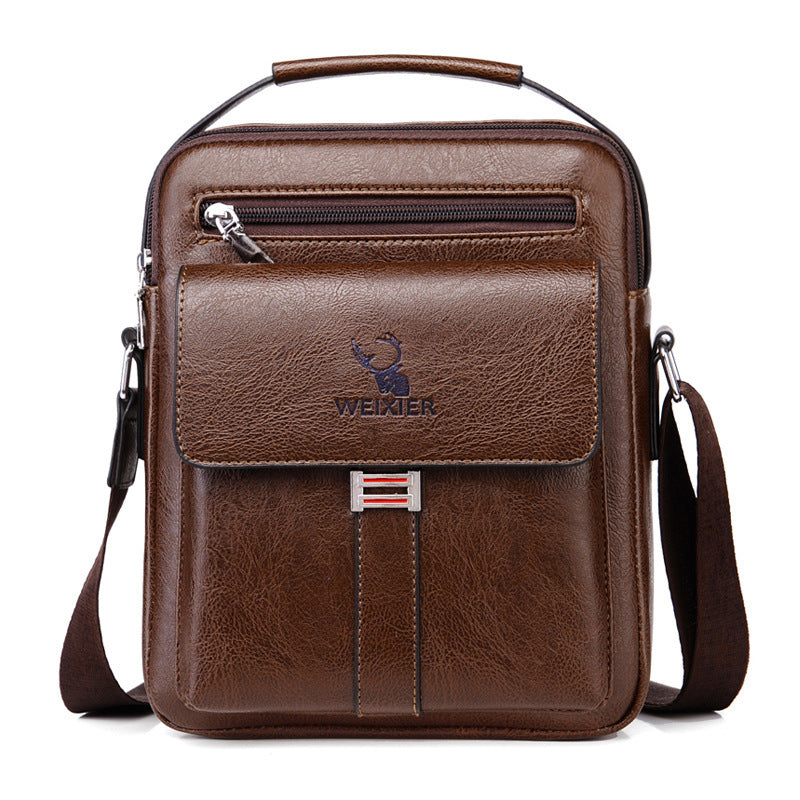 Men's Shoulder Bag Breathable Waterproof Wear Resistant for Business Travel in Black Brown Light Brown Dark Brown