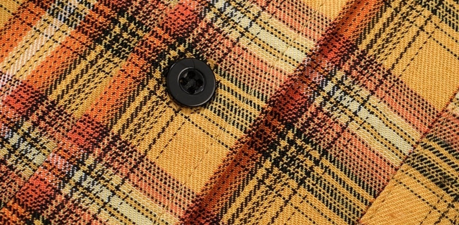 Embroidery Yellow Short Sleeve Plaid Shirt