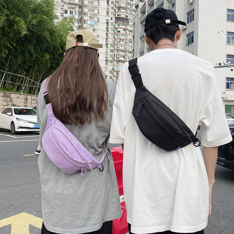 New Pure Color Outdoor Pocket Shoulder Bag Nylon Open Pocket With Contrast Color Accents