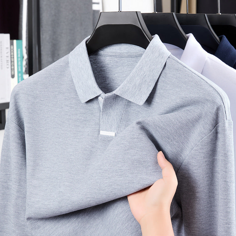 Men's Cotton Polo Shirt Loose Breathable Lapels Long Sleeve