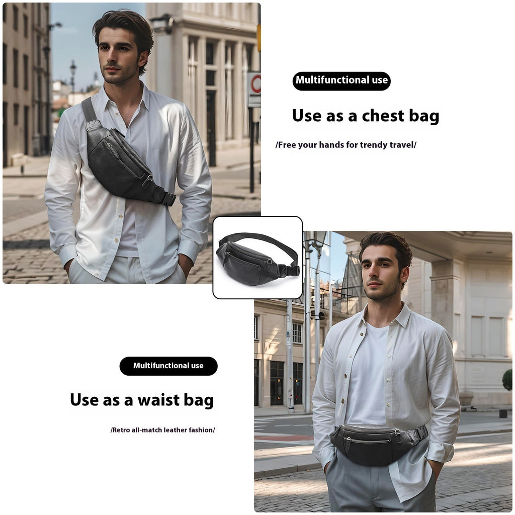Leather Messenger Bag For Men Genuine First Layer Cowhide Leather Multi Functional Shoulder Chest Bag For Travel