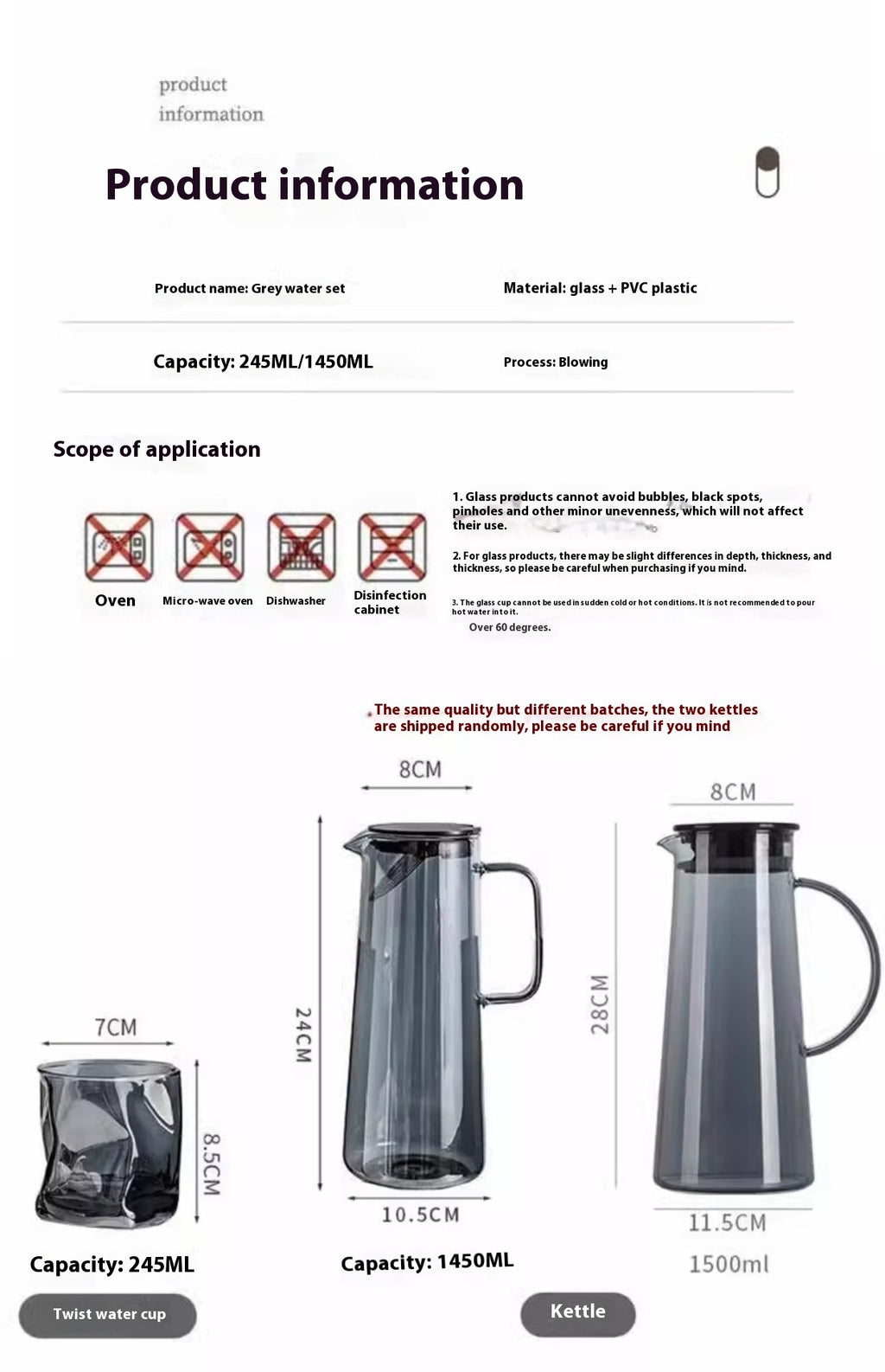 Nordic Style Large Capacity Water Utensils Set For Home 1500ml Teapots And Kettles In Smoke Gray Or Amber