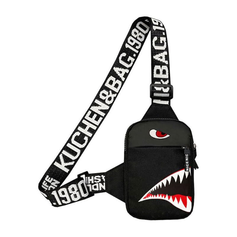 Men's Outdoor Travel Color Graffiti Shoulder Bag Ultra Light Oxford Cloth Black Shark