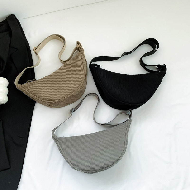 Lightweight Small Dumpling Shaped Satchel Bag for Travel Underarm Shoulder Canvas Bag with Solid Colors