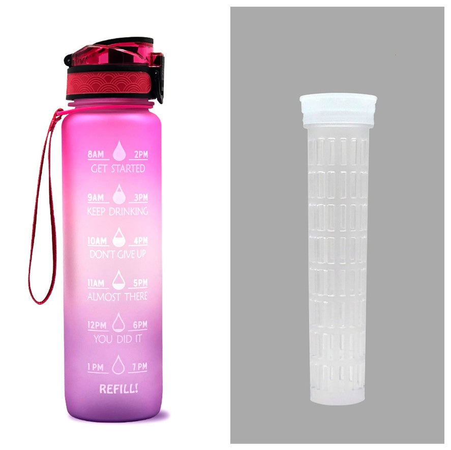 1L Motivational Water Bottle with Time Markers - Tritan Sports Bottle