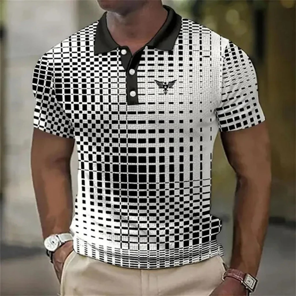 Men's Short-sleeved Polo Style Shirt Plaid Bat Pattern