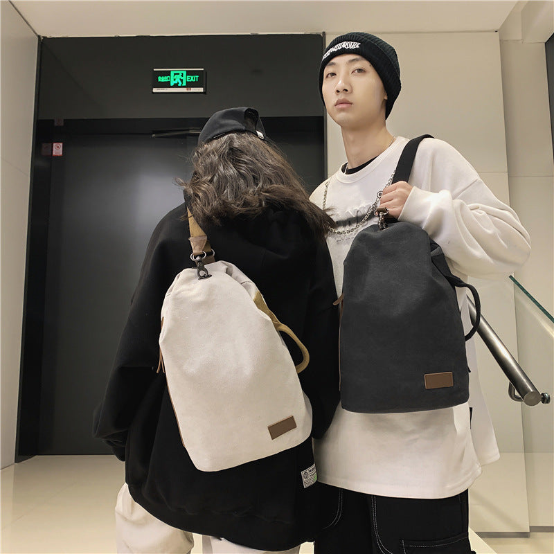 Men Canvas Travel Sling Bag Large Capacity Crossbody For Commute And Leisure Travel Breathable Comfort