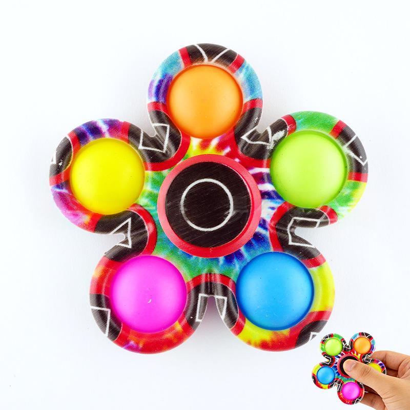 Color-printed fidget spinner stress toy with six colored wheels and central hub