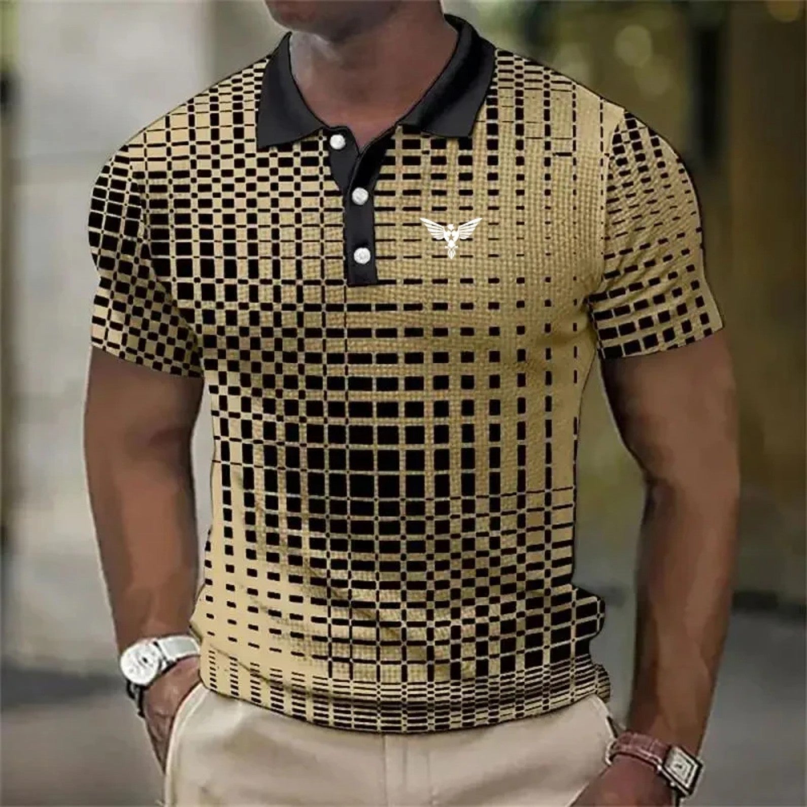 Men's Short-sleeved Polo Style Shirt Plaid Bat Pattern