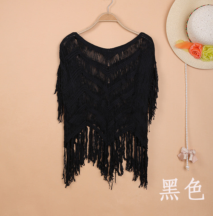Bohemian Beach Cover-Up - Hand Crocheted Tassel Patchwork Top