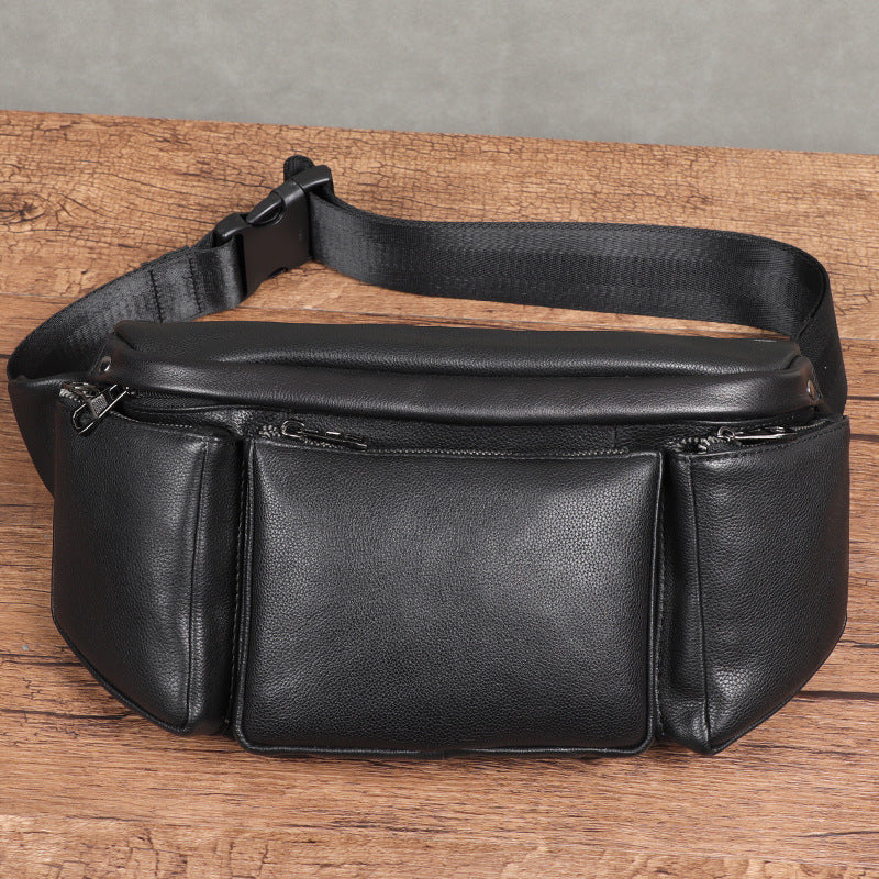 Black Genuine Leather Shoulder Bag Anti Theft Casual Messenger Bag Trendy Oversized Capacity For Travel