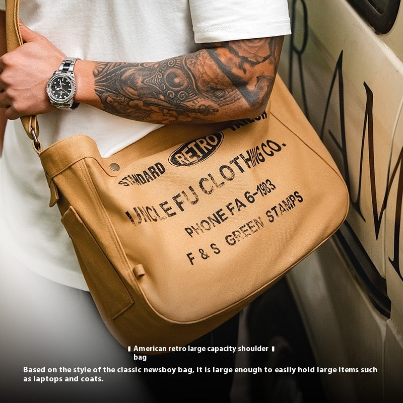 Retro Large Capacity Newsboy Crossbody Bag Apricot Yellow Cotton Canvas Messenger Bag