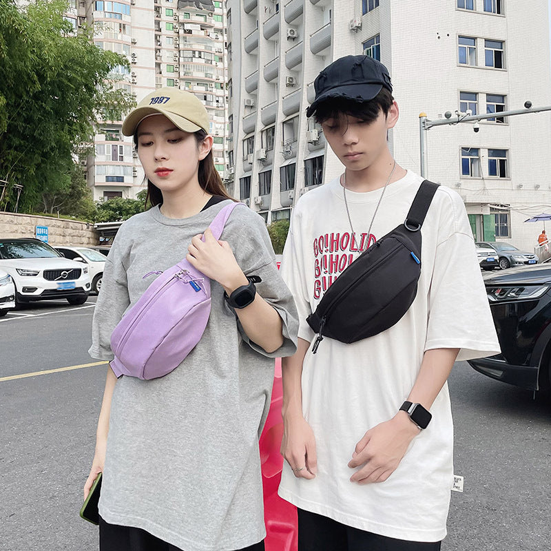 New Pure Color Outdoor Pocket Shoulder Bag Nylon Open Pocket With Contrast Color Accents