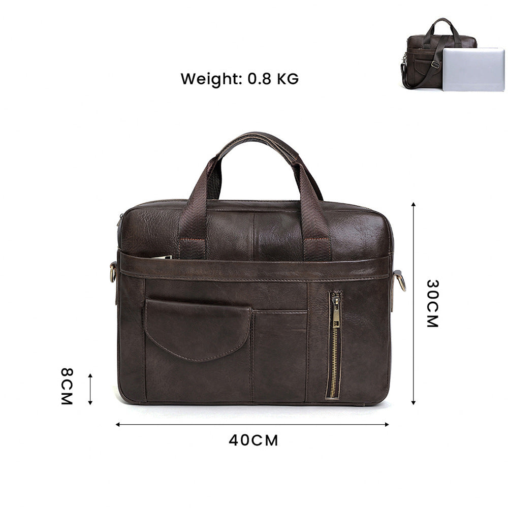 Simple Casual Mens Genuine Leather Handbag Durable Wear Resistant Construction In Brown
