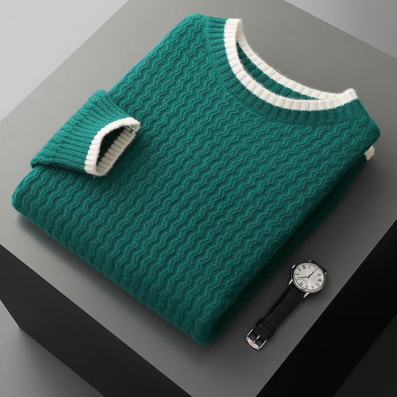 Men's Round Neck Twisted Design Color Matching Sweater