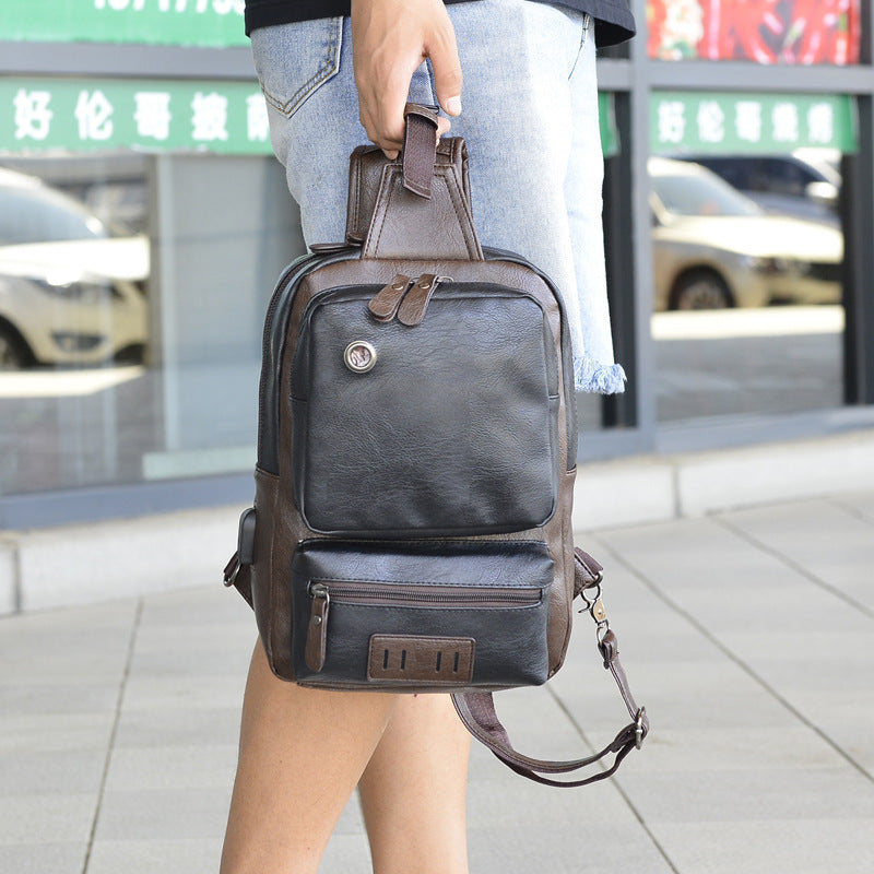 Mens PU Leather Chest Bag Large Capacity Messenger Shoulder Bag Black for Travel Work Everyday Use