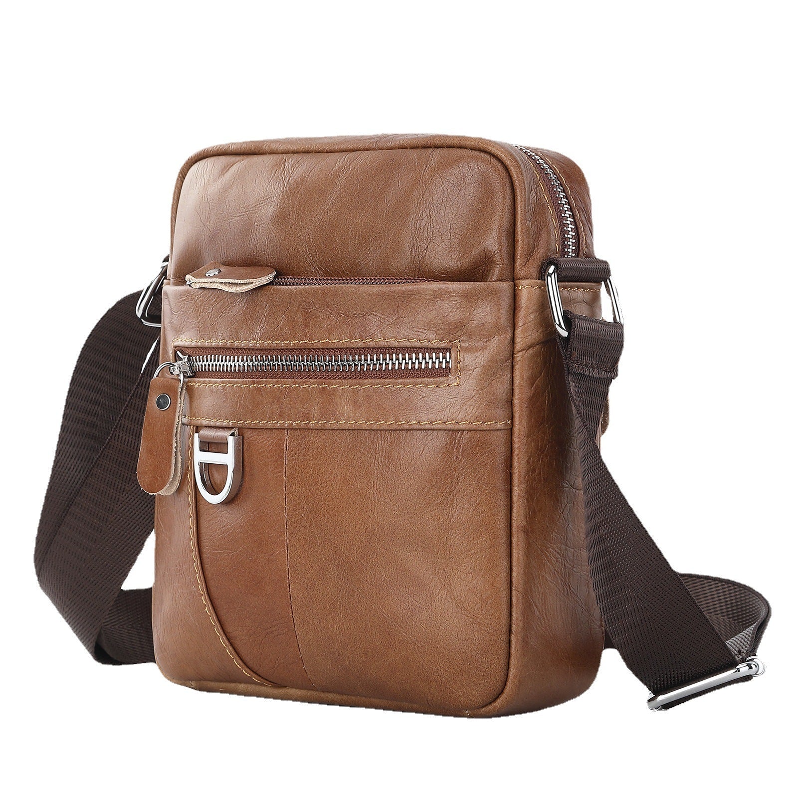 Retro Shoulder Messenger Bag for Boys Genuine Cowhide Leather 8 Inch Wear Resistant Crossbody Fashion Style