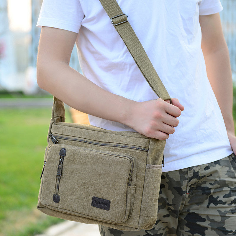 Simple Layered Retro Canvas Messenger Bag for Men Urban Style Travel Wear Resistant