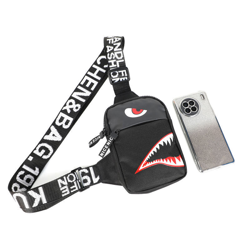 Men's Outdoor Travel Color Graffiti Shoulder Bag Ultra Light Oxford Cloth Black Shark