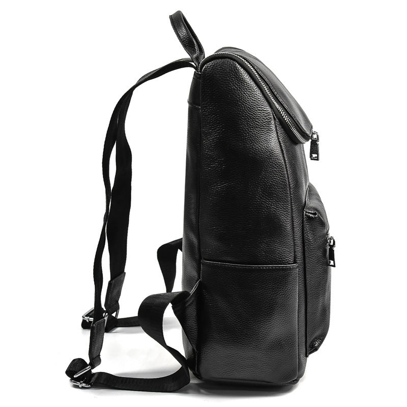 Mens Genuine Leather Backpack Black First Layer Cowhide For Leisure Travel Wear Resistant Anti Theft