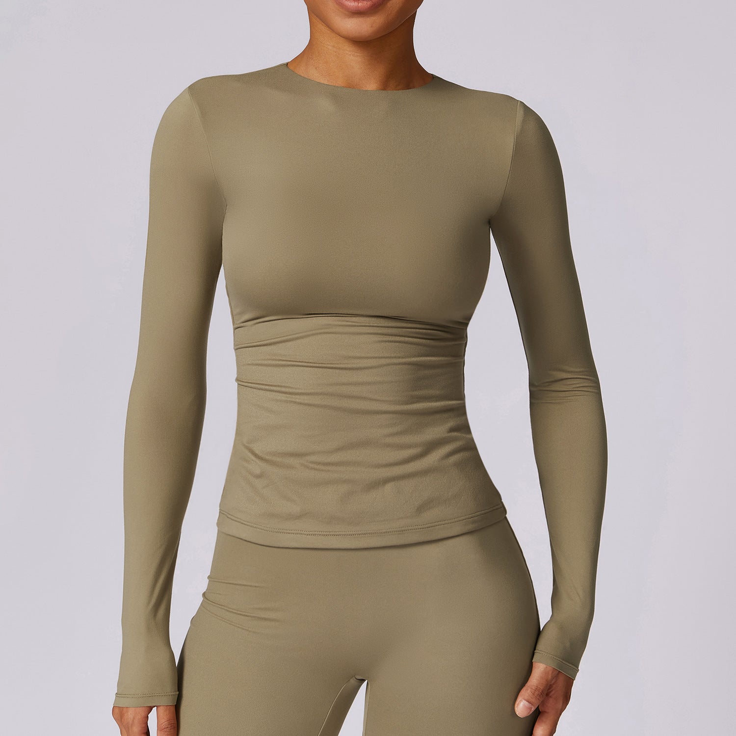 Brushed Nylon Long Sleeve Yoga Top Solid Color Leisure Workout Clothing For Running Cycling Hiking