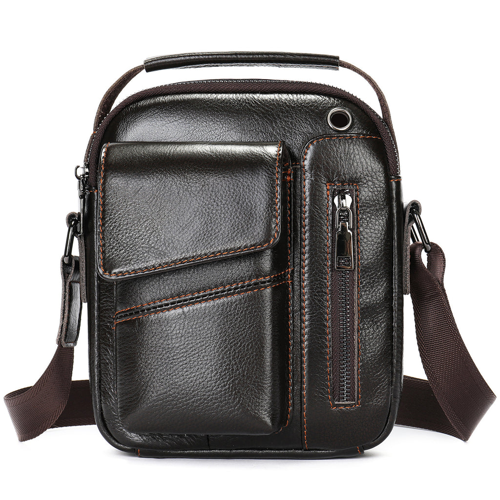 Men's Minimalist Leather Crossbody Bag for Business and Travel Genuine Cowhide Wear Resistant