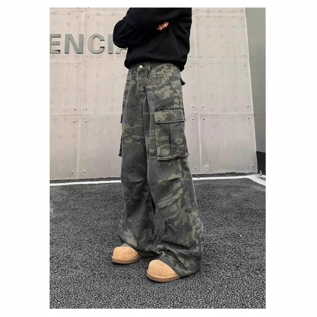 American Vintage Crumpled Multi-pocket Washed Camouflage Cargo Pants