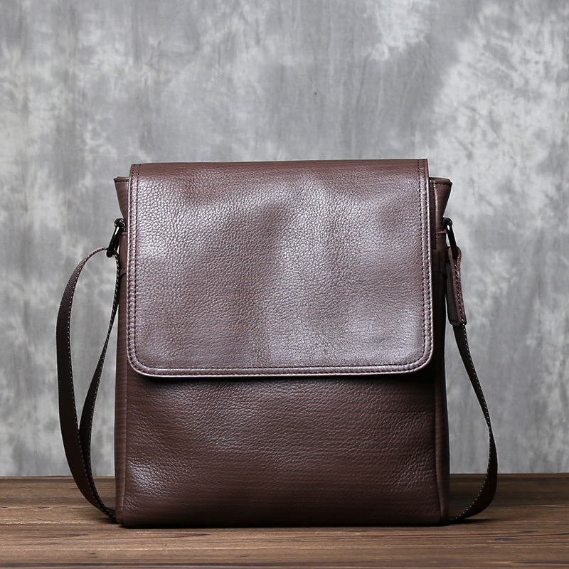 Premium Cowhide Leather Crossbody Bag - Vertical Business Backpack