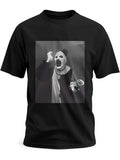 Men's black short-sleeve T-shirt with horror clown graphic print on chest