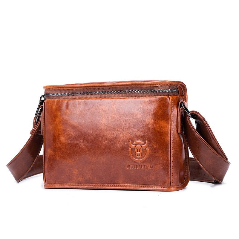 Mens Genuine Leather Shoulder Bag Horizontal Small Square Design First Layer Cowhide Wear Resistant
