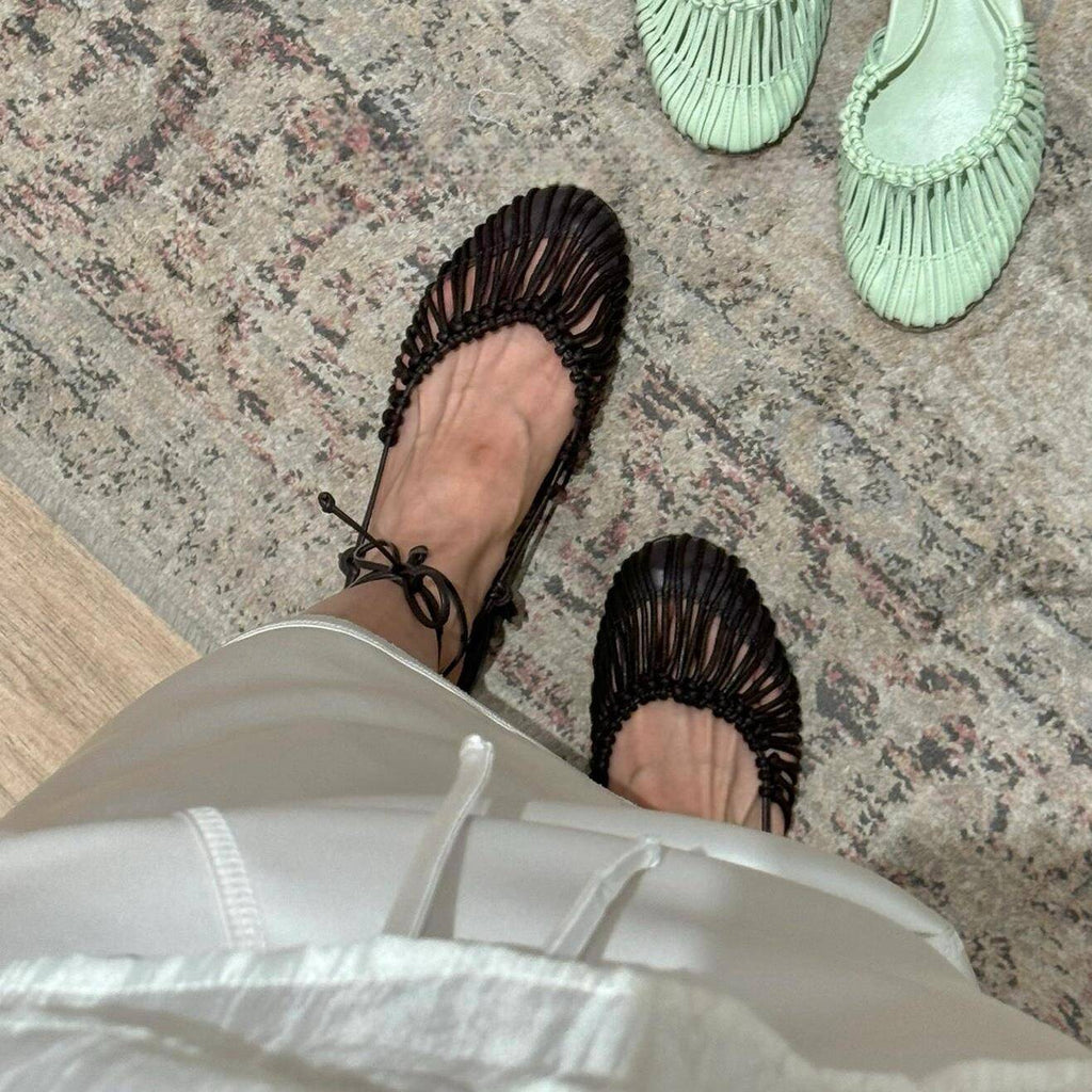 Niche Handmade Weave Vintage Genuine Leather Twine Grip Sandals