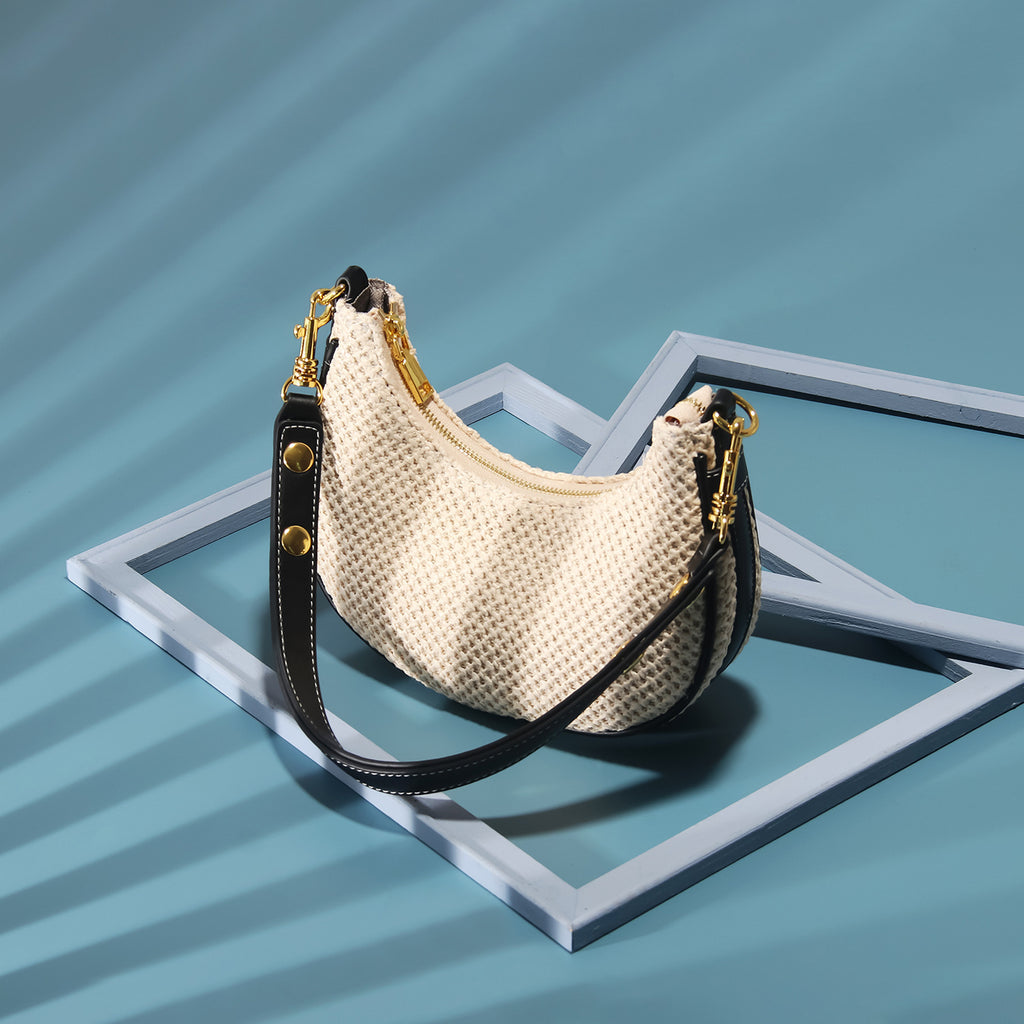 Straw All Match Shoulder Underarm Bag For Women Niche Messenger Bag PU Leather Brown Black