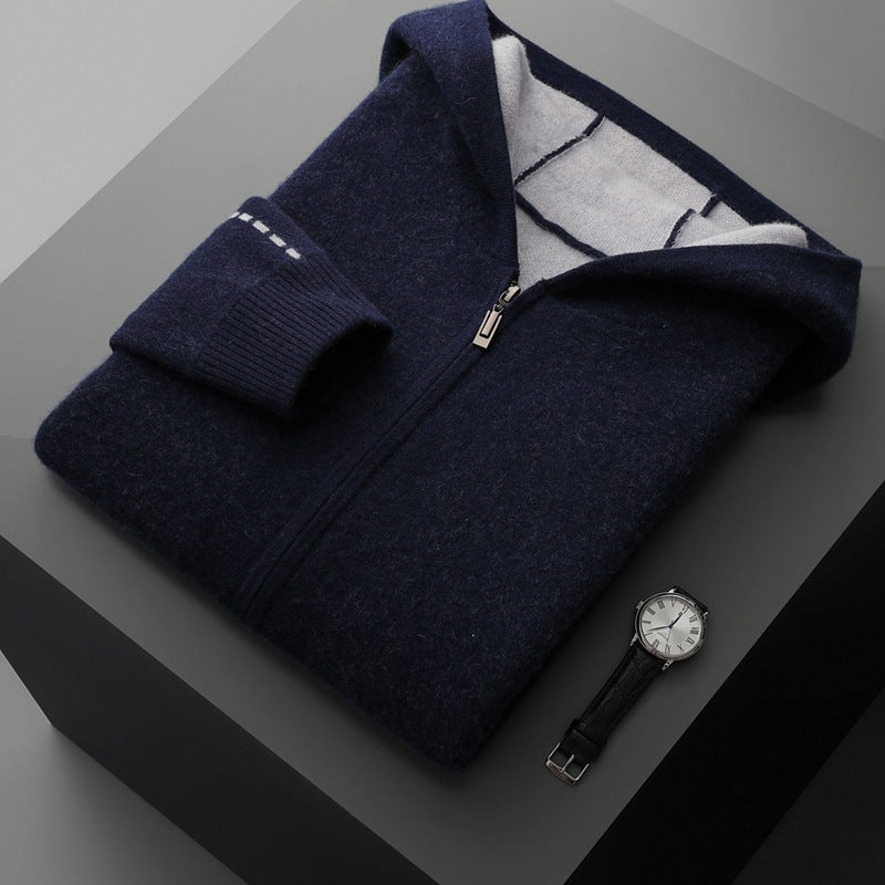 Autumn And Winter Men's Cashmere Thickened Half-high Collar Zipper Cardigan Sweater