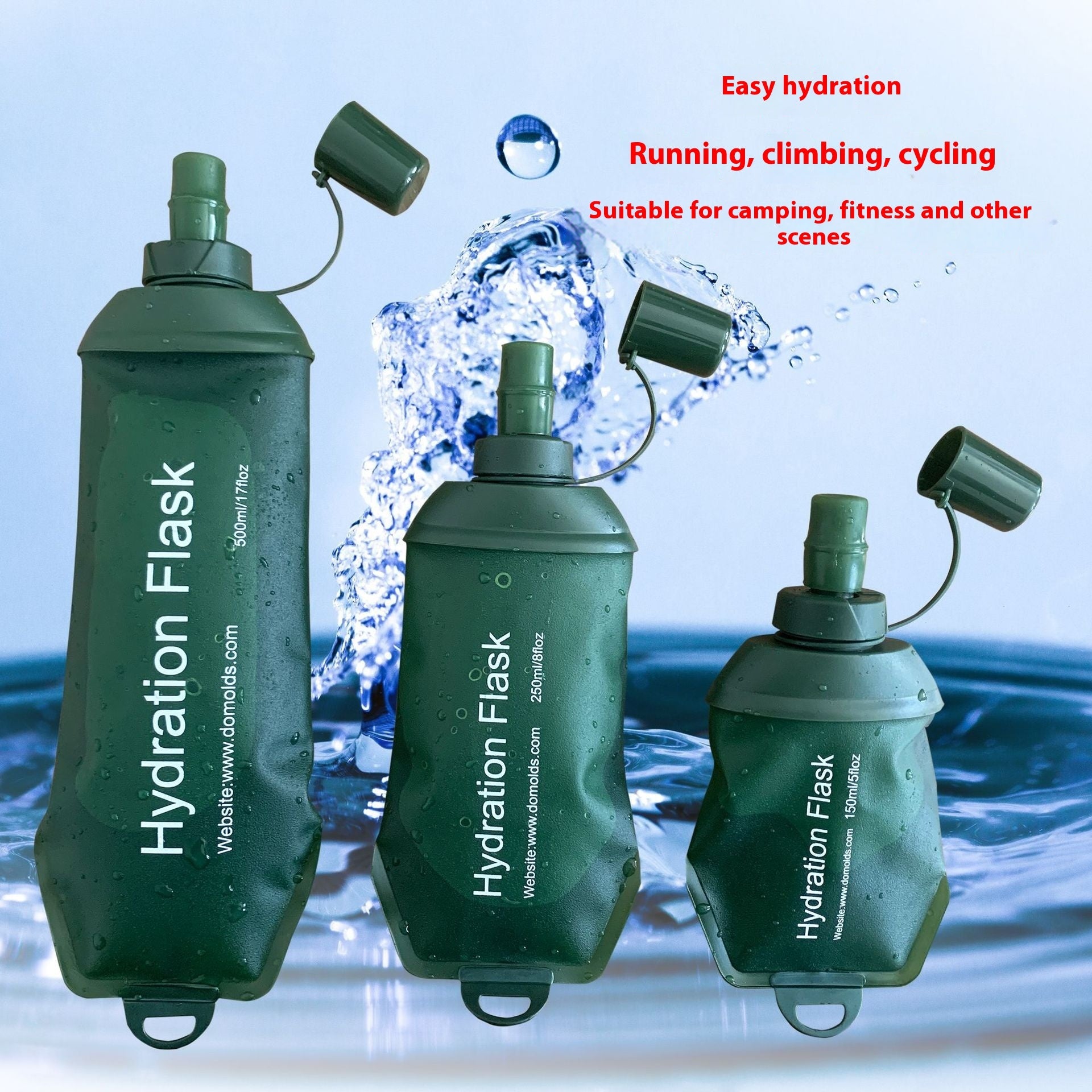 Sports Soft Water Bag Bottle Army Green 150ml 250ml 500ml Reusable Hydration Bottle for Outdoor Activities