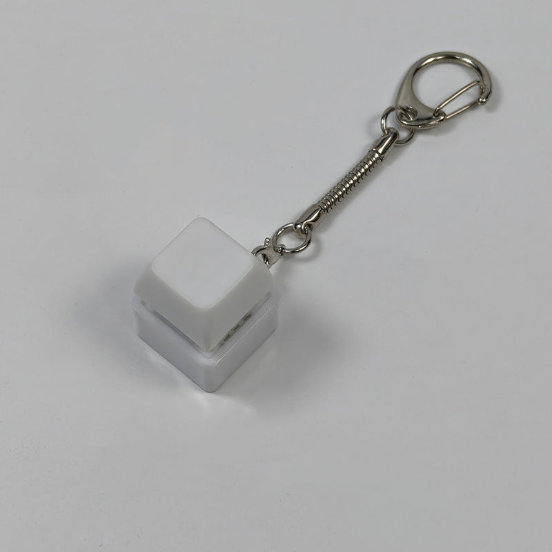 White clear square finger-popping stress-relief keychain toy with metal chain and rings