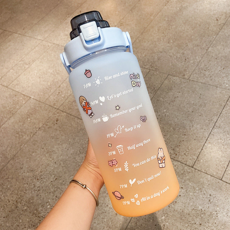 2000ml Water Bottle With Straw Portable Scale Bottle Safe Lock Leakproof Sports Bottle Gradient Color Options