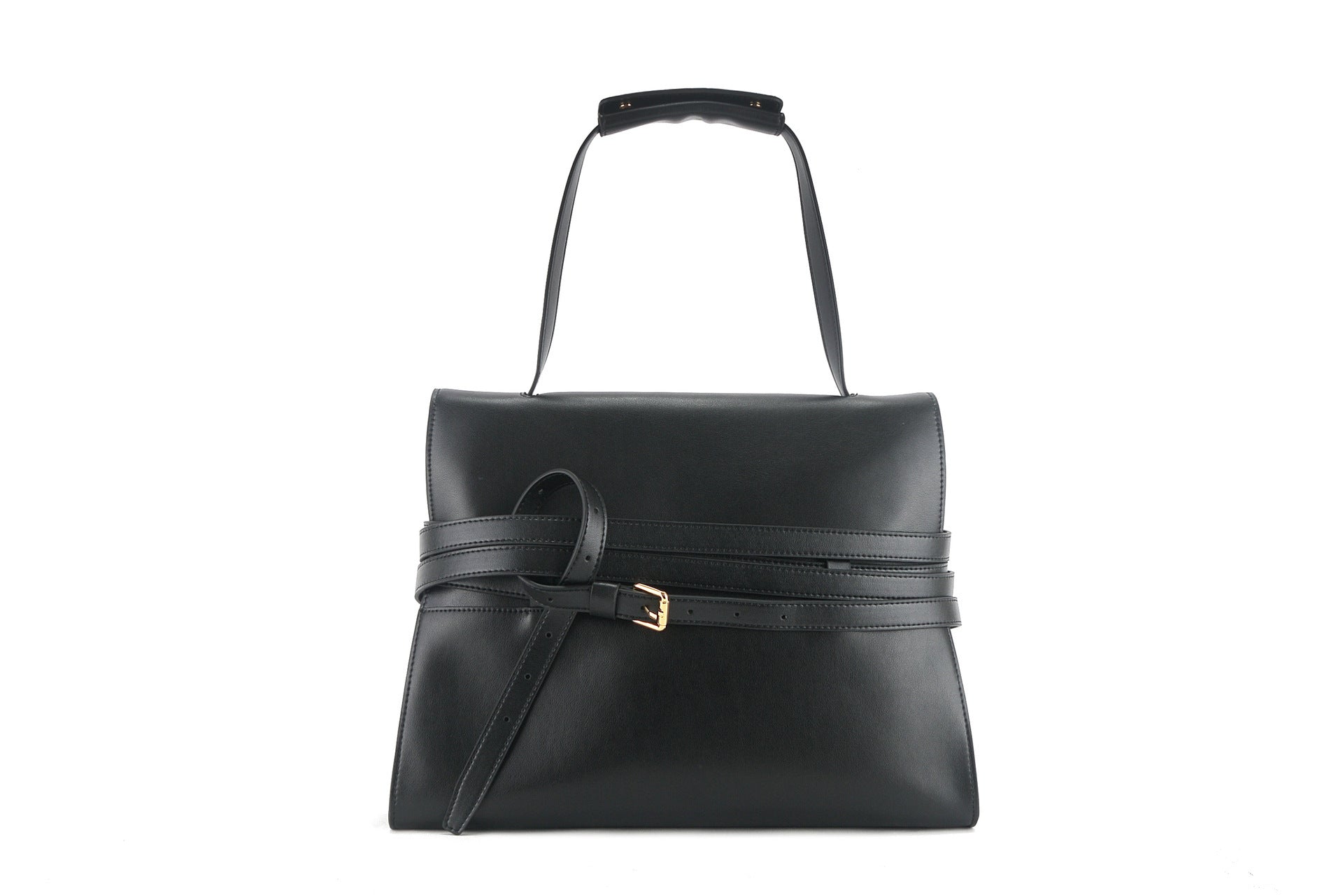 Portable Genuine Leather Shoulder Bag With Buckle Crossbody In Black Small Size 20x10x18cm And Large Size 38x14x29cm