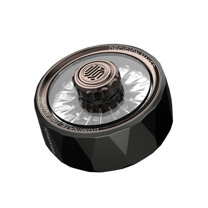 Black faceted fidget spinner with bronze center cap and chrome outer ring