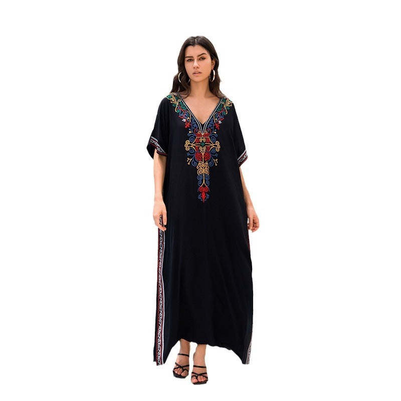 Outerwear Cover-up Rayon Embroidery Plus Size Long Dress Women