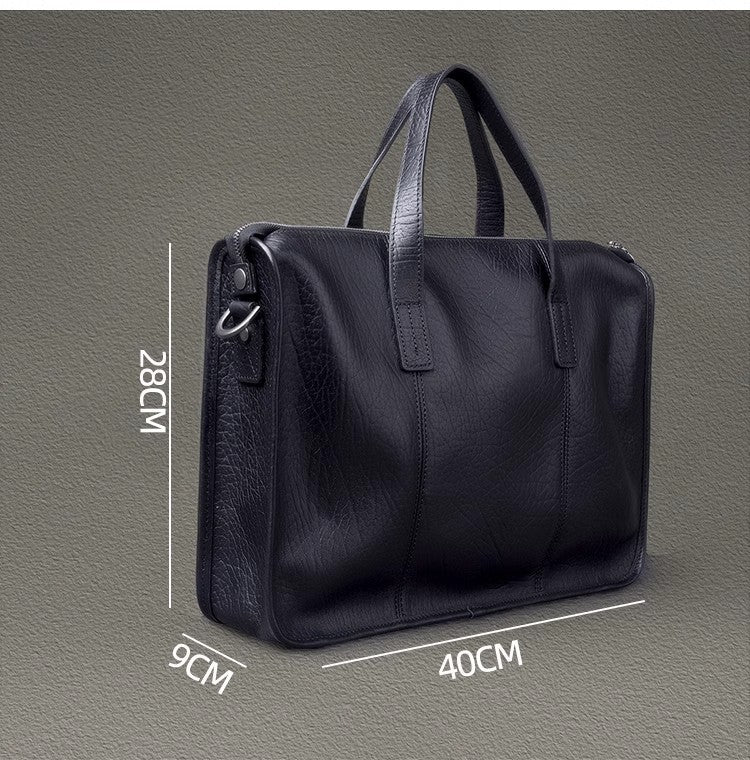 Men's Thick First Layer Cowhide Leather Shoulder Bag With Zipper Closure For Commuter Black Brown