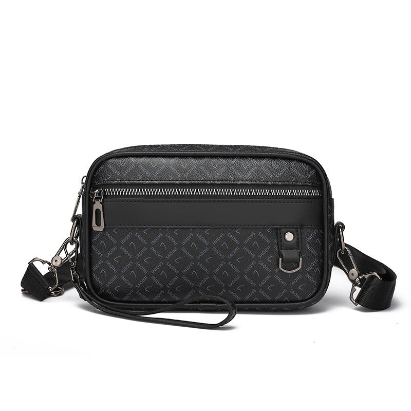 Casual Mens Horizontal Messenger Bag Large Capacity PU Leather Shoulder Bag Wear Resistant Geometric Pattern