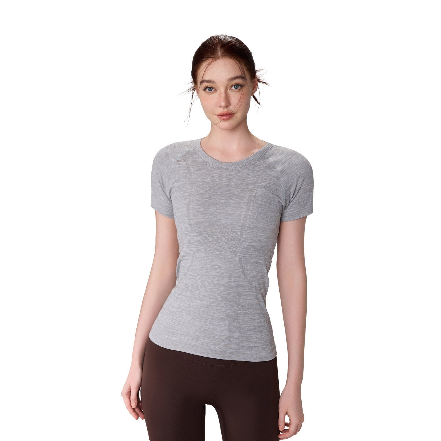 Seamless Antibacterial Nude Feel Slim Fit Yoga Jacket Short Sleeve Hip Length Elastic Breathable